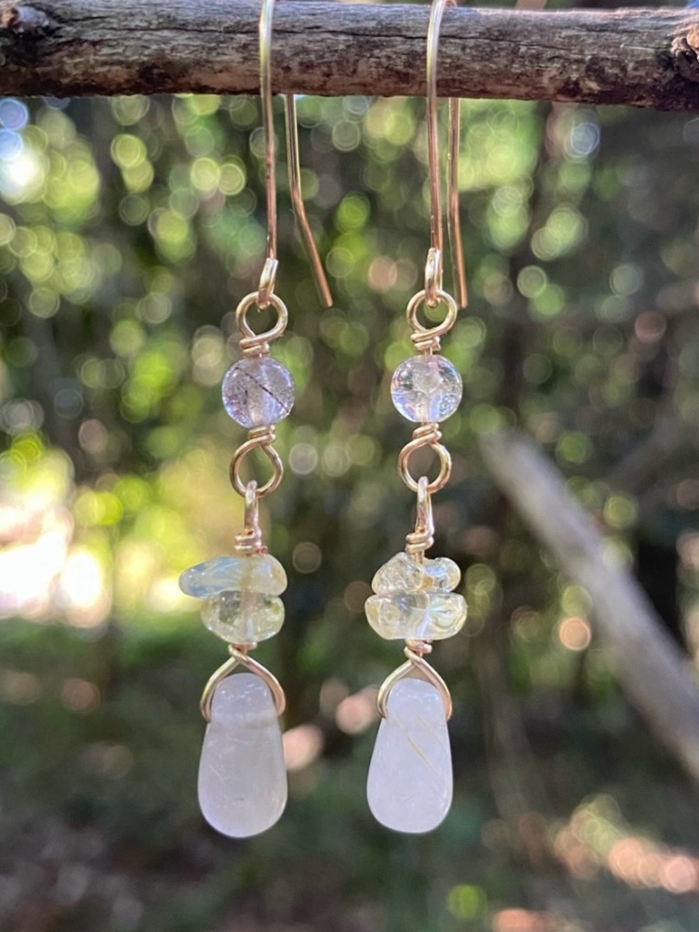 Handcrafted Gold Quartz and Citrine Drop Earrings
